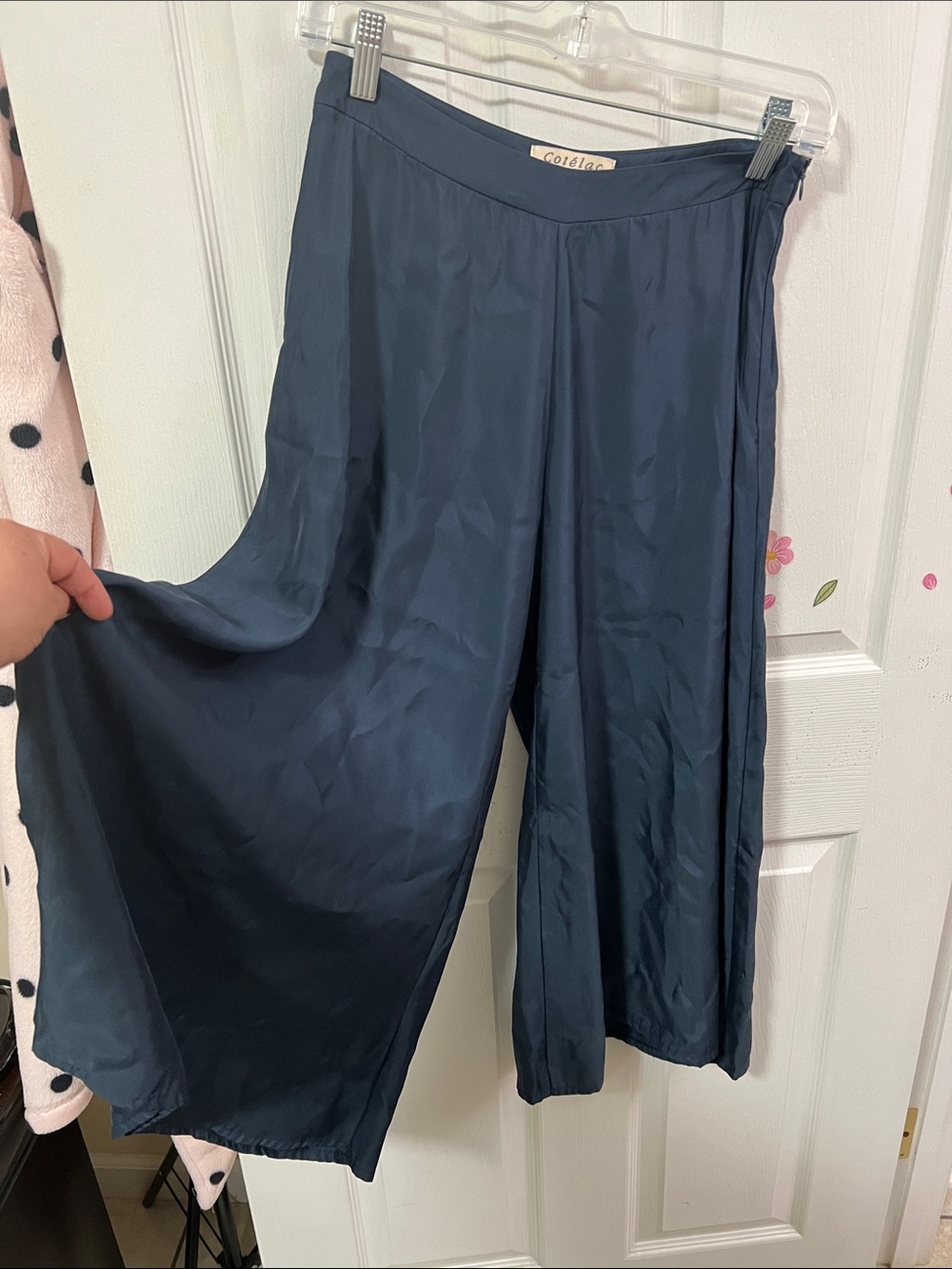 Wide Leg Satin Pants in Dark Navy - Cotelac